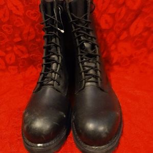 Vibram black steel toe leather boots